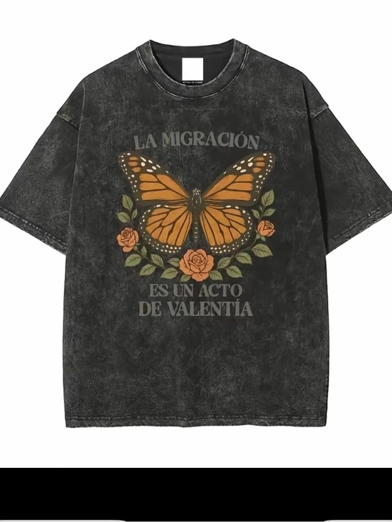 Tops - La Migración Butterfly Graphic Tee - Black with Orange